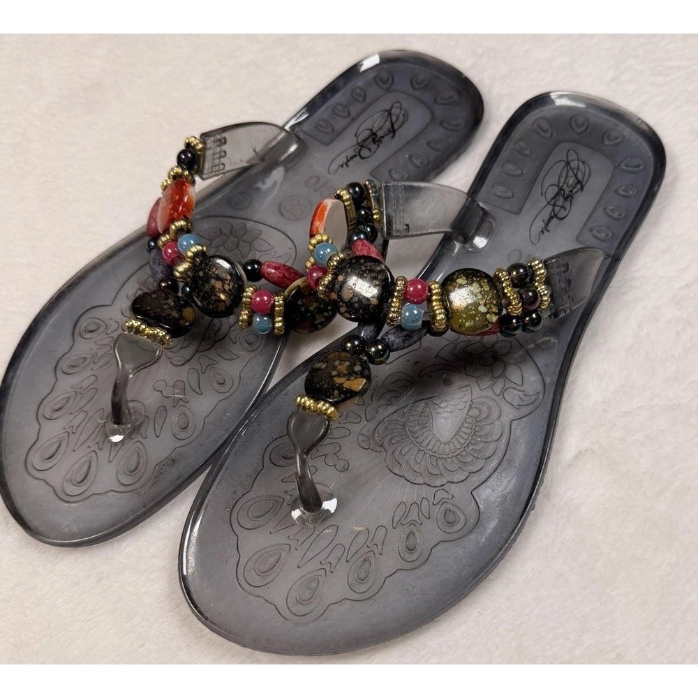 Lovely People Sandals Womens Size 8 Multicolor‎ Beaded Jelly Flat Thong Shoes